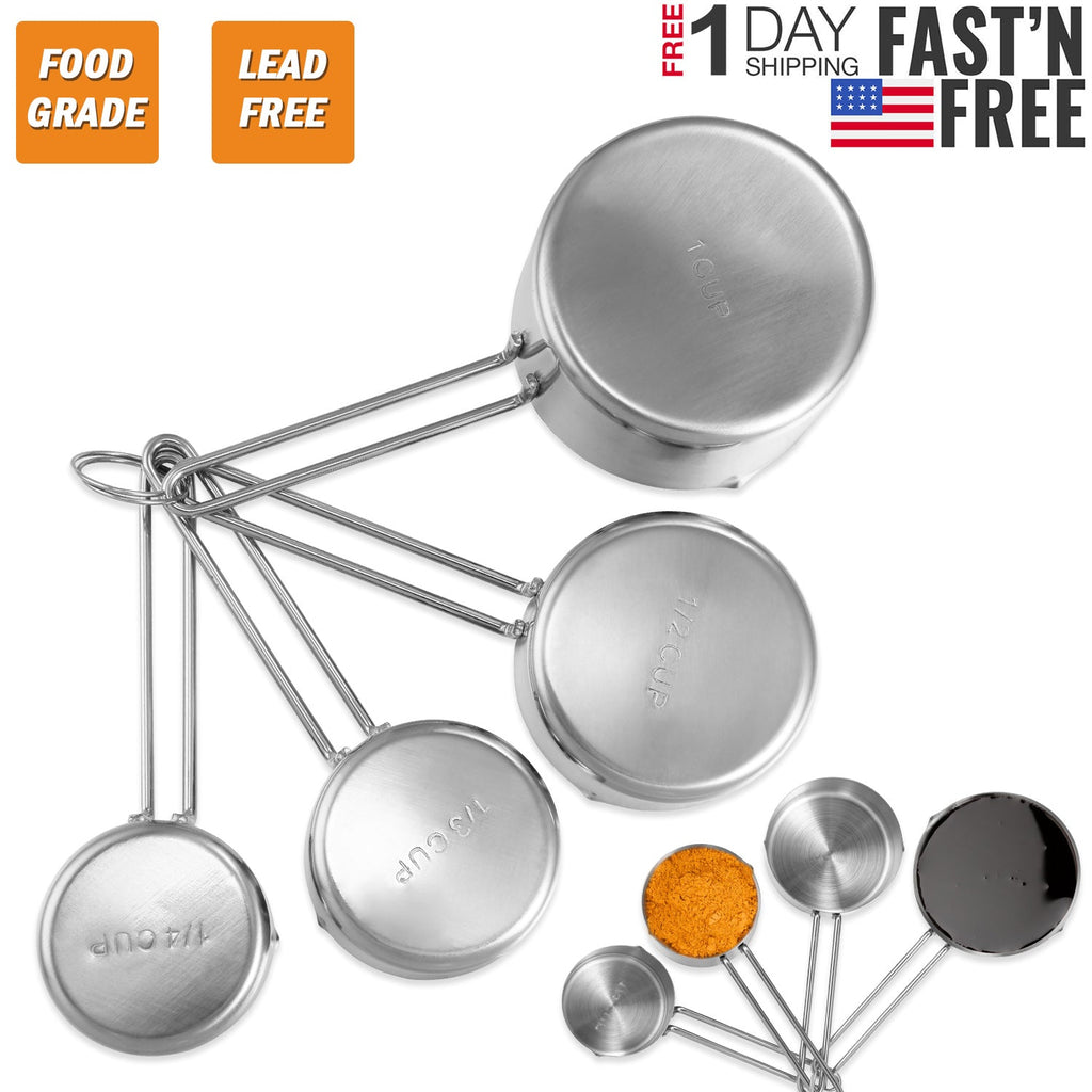 4Pcs Stainless Steel Measuring Cups Spoons Stackable Kitchen Measuring Set for Cooking, Baking, Liquid Dry Ingredients